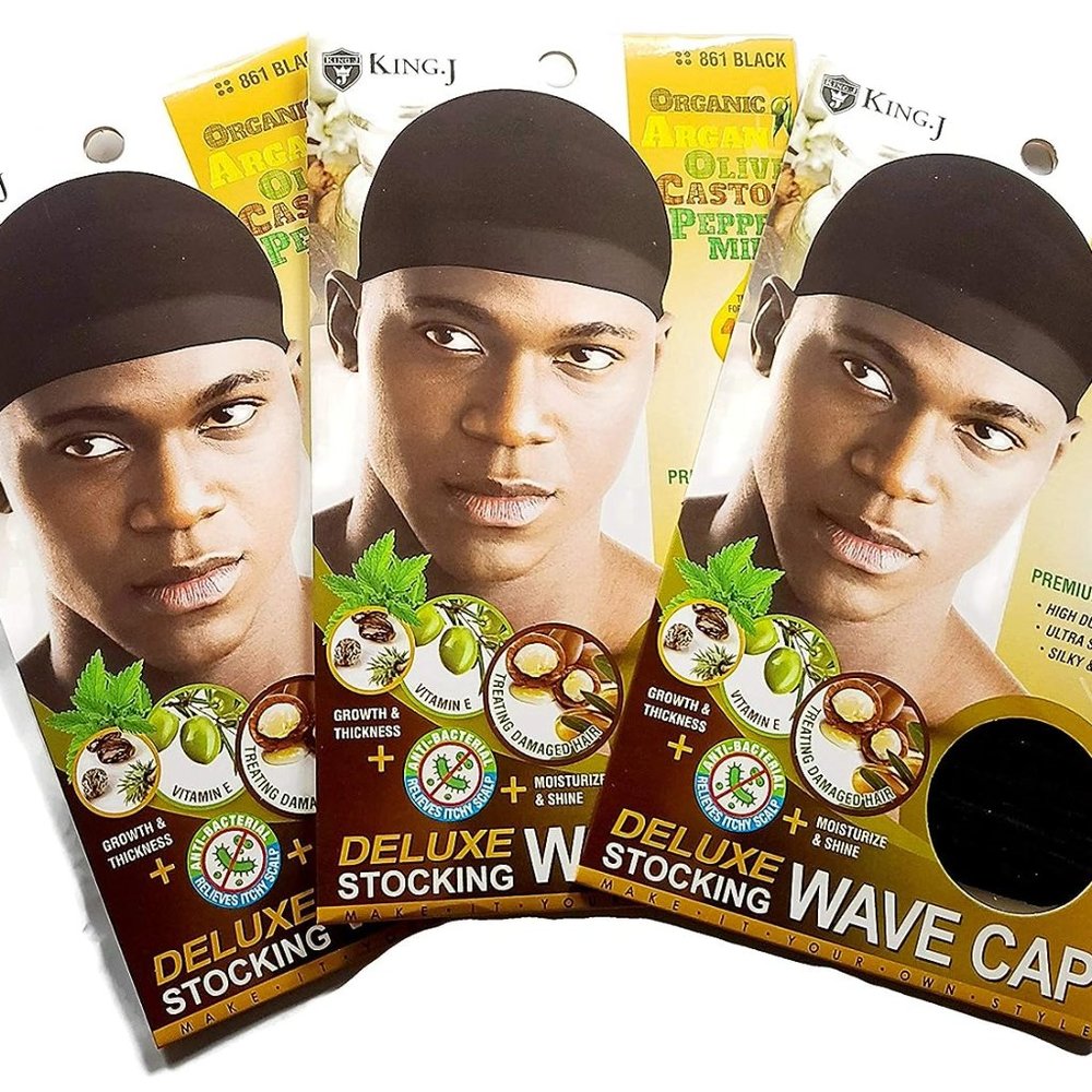 Healthy Treated Wave Deluxe Stocking Wave Cap Black (3 Pack)